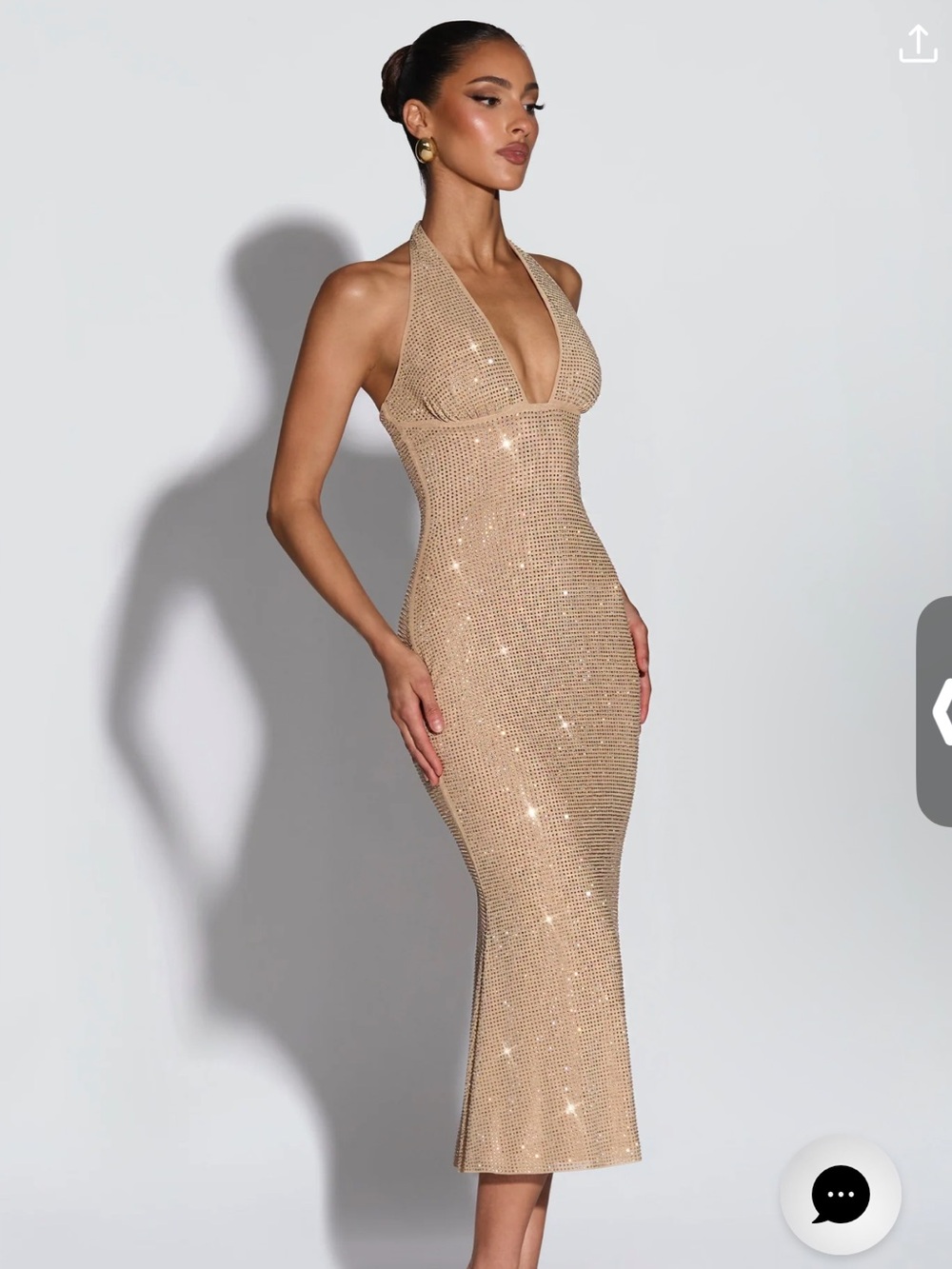 Sequined Halter Midi Dress in Champagne - Picture 5 of 5